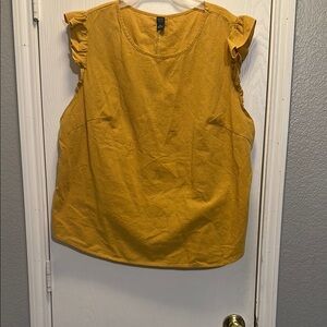 Mustard Ruffle Sleeve Blouse with back buttons